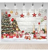 Mocsicka Christmas Backdrop Wooden Wall Christmas Party Decoration Background Christmas Tree Gift...