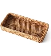 Small Rattan Serving Tray, Natural Wicker Decorative Tray for Trinket Ring Cosmetic, Rectangular ...