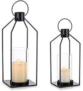 Nuptio Decorative Lantern Candle Holder: 2 Pcs Glass Hurricane Pillar Candles Holders Rustic Blac...