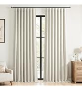 Topfinel Natural Linen Blackout Curtains with Back Tab for Tracks 96 Inch Long, Room Darkening Me...