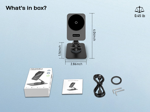 Security camera package contents display showing camera unit, mounting bracket, USB cable, manual, and mounting hardware with dimensional specifications.