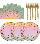 75PCS Paper Plates and Napkins Set - Colourful and Gold Dot Disposable Party Dinnerware Includes ...