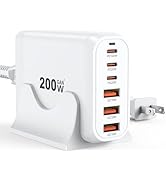 200W USB C Charger Block Multiple Ports, FEMORO GaN III USB Charging Station 6 Ports Hub, Multi P...