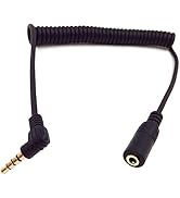 Halokny Coiled Stereo Audio Cable, 90 Degree 3.5mm 4 Pole TRRS Male to Female Spring Aux Adapter ...