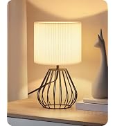 GOEBLESON Small Table Lamp with 2700K LED Bulb, White Pleated Lampshade | Small Bedside Lamp with...