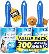 PetLovers Extra Sticky Lint Roller Value Set 300 Sheets for Pet Hair Removal, Dog and Cat Lint Re...