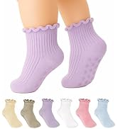 COOLMATE GLOBAL 6 Pairs Toddler Ruffle Socks for Girls Baby Grip Socks Non Slip Cute Grippy Frilly