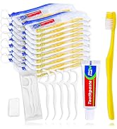 Xuezoioy 50 pcs Disposable Toothbrushes with Toothpaste and Floss Set,Yellow Individually Wrapped...
