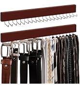 StorageWorks Tie Rack with 20 Hooks, 2-Pack Wall-Mounted Wooden Hangers for Neckties, Belts, Hats...