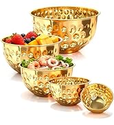 YEJZXY 5-Piece Stainless Steel Gold Serving Bowls (4.9/4.2/3.2/2.1/1.6QT), Mixing Bowls Set with ...