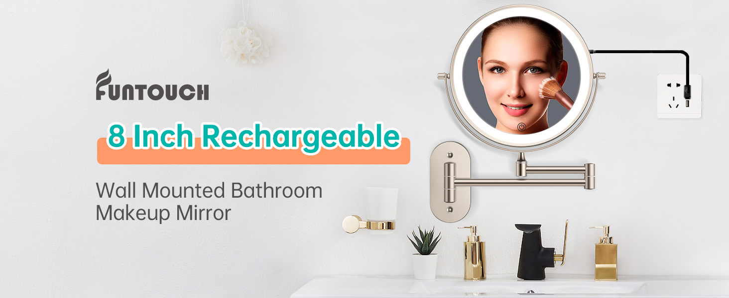 Rechargeable Wall Mounted Bathroom Makeup Mirror