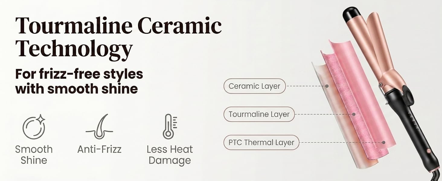 Tourmaline Ceramic Technology For frizz-free styleswith smooth shine