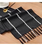 Niviy Halloween Black Table Runner 72 Inches Long, Fall Black Embroidered Striped Braided Boho Ta...