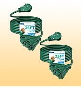 DEWENWILS 360° Rotating Flat Extension Cord 2 Pack 25FT Green, ETL Listed | Flexible Plug Inserti...