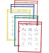 C-Line Reusable Dry Erase Pockets, 9 x 12 Inches, Assorted Primary Colors, 25 Pockets per Pack (4...