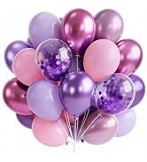 PartyWoo Pink and Purple Balloons 66pcs 12 Inch Baby Pastel Light Metallic Pink Light Purple Lave...