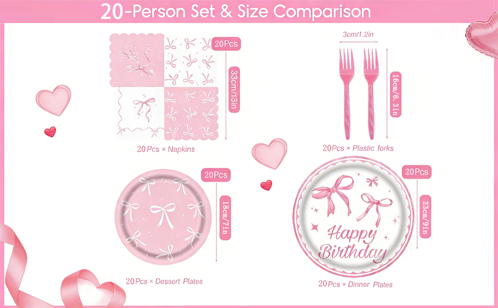 pink bow themed tableware set