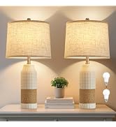 GyroVu Boho Rattan Table Lamps Set of 2, Bedside Table Lamps for Night Stands, Vintage Farmhouse ...
