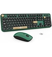 Wireless Keyboard and Mouse Combo - Cute Round Keycaps Full-Size Retro Typewriter Keyboard with 2...