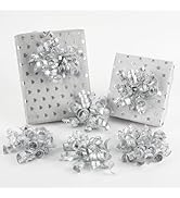 HUIHUANG Silver Bows for Gift Wrapping Metallic Burst Curly Ribbon Bows Self Adhesive Silver Chri...
