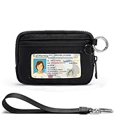 YDF Black wallet keychain with ID window and wristlet strap; chic wristlet wallet for women