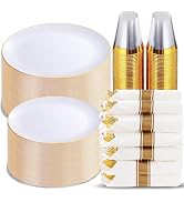 KIRE 350 PCS White and Gold Plates Disposable - Elegant Dinnerware Set of 50 Guest, White Plastic...