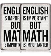 Funny Math Teacher Tin Sign 2-Pack - "English Is Important But Math Is Importanter" Vintage Metal...