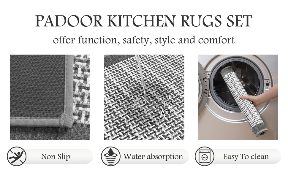 Kitchen Rugs Mats Non Skid Washable Sets Long Runners Farmhouse Style Weave for in Front of Sink