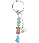 Elurent Natural Crystal Keychain for Women, Healing Gemstone Key Ring with Sun Clover Key Olive L...