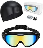 Hurdilen Swim Goggles, Anti Fog Anti UV, Wide View and No Leaking Swimming Goggles & Swim Cap for...
