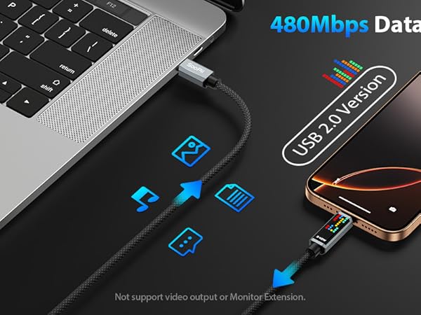 USB C Cable with 480Mbps Data Transfer