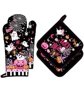 Arquiel Halloween Boo Pink Pumpkin Oven Mitts and Pot Holders Sets 4Pcs, 100% Cotton Heat Resista...