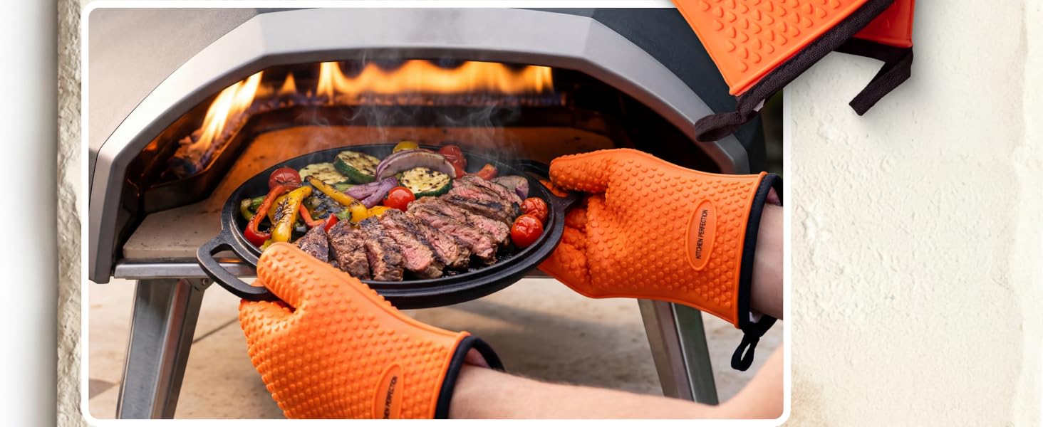 KITCHEN PERFECTION Silicone Pizza Oven Gloves -Extreme Heat Resistant Gloves