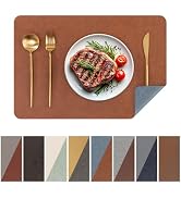 SHACOS Faux Cowhide Leather Placemats Set of 6, Wipeable Water Heat Resistant Place Mats, Stain R...