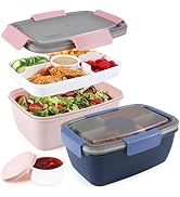 Caperci 2 Pack Large Salad Container for Lunch - 68 oz Salad Bowls To Go, Leakproof Bento Box Adu...