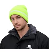 MELASA Fleece Lined Warm Winter Hat, High Visible Reflective Strip Knit Cuffed Beanie Safety Hat ...