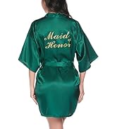 Vlazom Women's Satin Robe Short Kimono Bathrobes for Bride & Bridesmaid Wedding Party Robes with ...