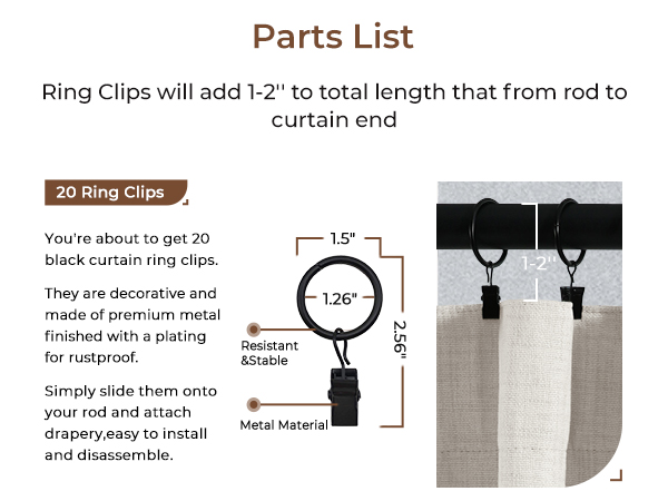 Blackout curtain with cilp rings