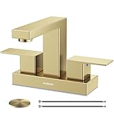 Bathroom Sink Faucet, Hurran 4 inch Brushed Gold Bathroom Faucets for Sink 3 Hole with Pop-up Dra...