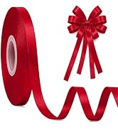 3/8In 30Yards Thin Wine Red Ribbon for Gift Wrapping Christmas Day Wedding | Sleek Glossy, Wear R...