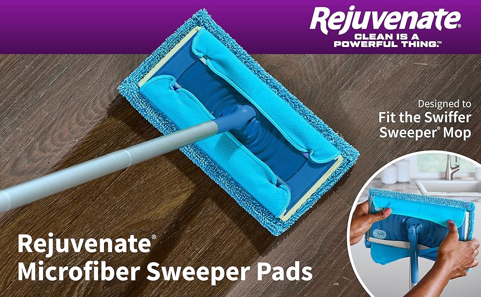 Rejuvenate Microfiber Sweeper Pads are designed to fit the Swiffer Sweeper Mop