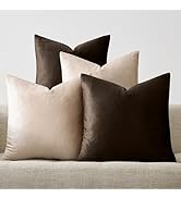 GIGIZAZA Pillow Covers 18x18 Set of 4,Brown Champagne Velvet Soft Pillow Covers Decorative Square...