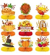 Thanksgiving Table Decorations - 9Pcs Fall Honeycomb Centerpieces for Tables with Pumpkins, Sunfl...