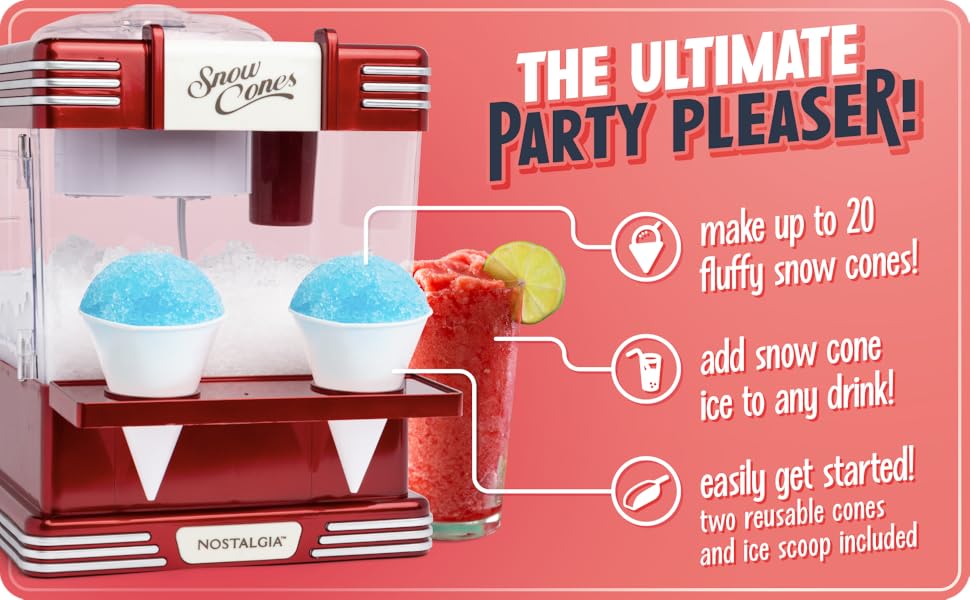 Retro Red Snow Cone Machine - The Ultimate party please - Make up to 20 snow cones