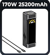 Text reads '170W 25200mAh'. Black rectangular power bank device with digital display and charging cables shown against white background in square frame.