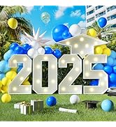 2025 Light Up Numbers Marquee 3FT for Graduation Decorations with Graduation Cap, White Big Mosai...