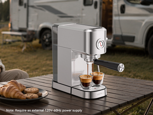 espresso machine RV camping outdoor coffee requires 120V power supply
