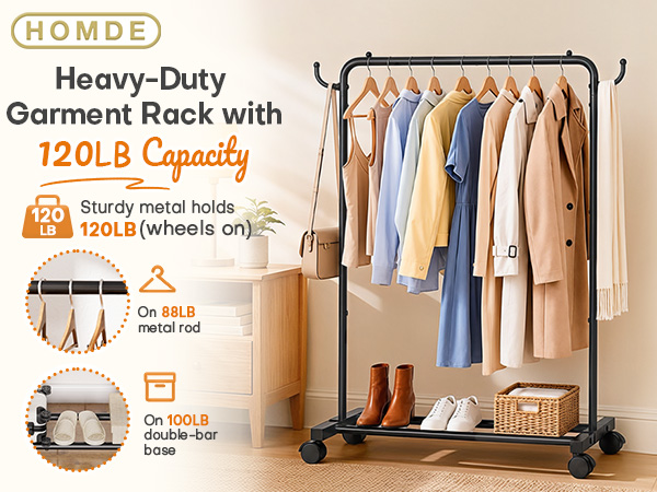 Homde 31.5” Black Clothes Rack, Total Load-bearing 120LBS(54.4KG)