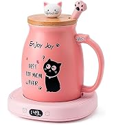 Bsigo Coffee Mug Warmer & Best CAT MOM Ever Mug Set, Milk Tea Beverage Cup Warmer for Desk, Candl...