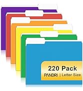 File Folder, PANDRI 220 Pack Colored File Folder, 1/3 Cut Tabs, Letter Size, Assorted 6 Colors Fi...
